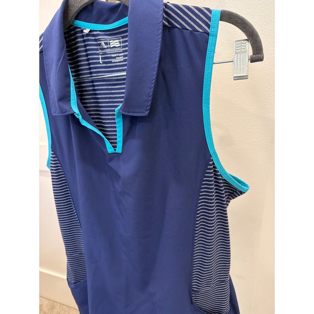 Adidas Women's Large Rangewear Golf Dress Blue Performance Sleeveless Polo Top - Picture 2 of 8